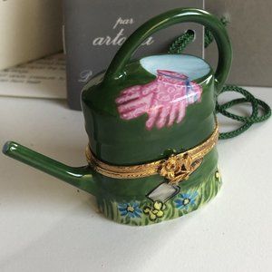 Artoria Limoges Porcelain Water Can Trinket Box Hand Paint Snail Garden Artoria